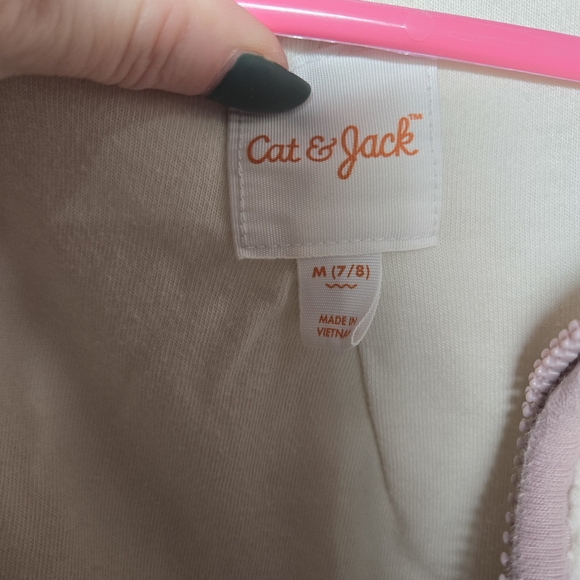 Size Medium 7/8 Cat & Jack Cream and Pink Kids Fleece Jacket Like New Patchwork - Picture 2 of 4